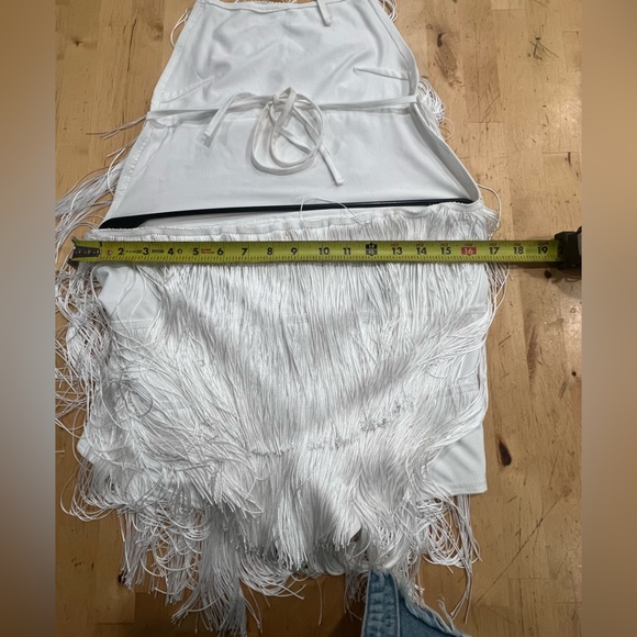Western/boho vibes white fringe halter strap romper, size small, open back - Picture 12 of 12
